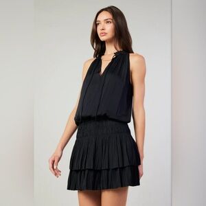 Current Air Cara Sleeveless Pleated Mini Dress Medium Black Drop Waist Stretch